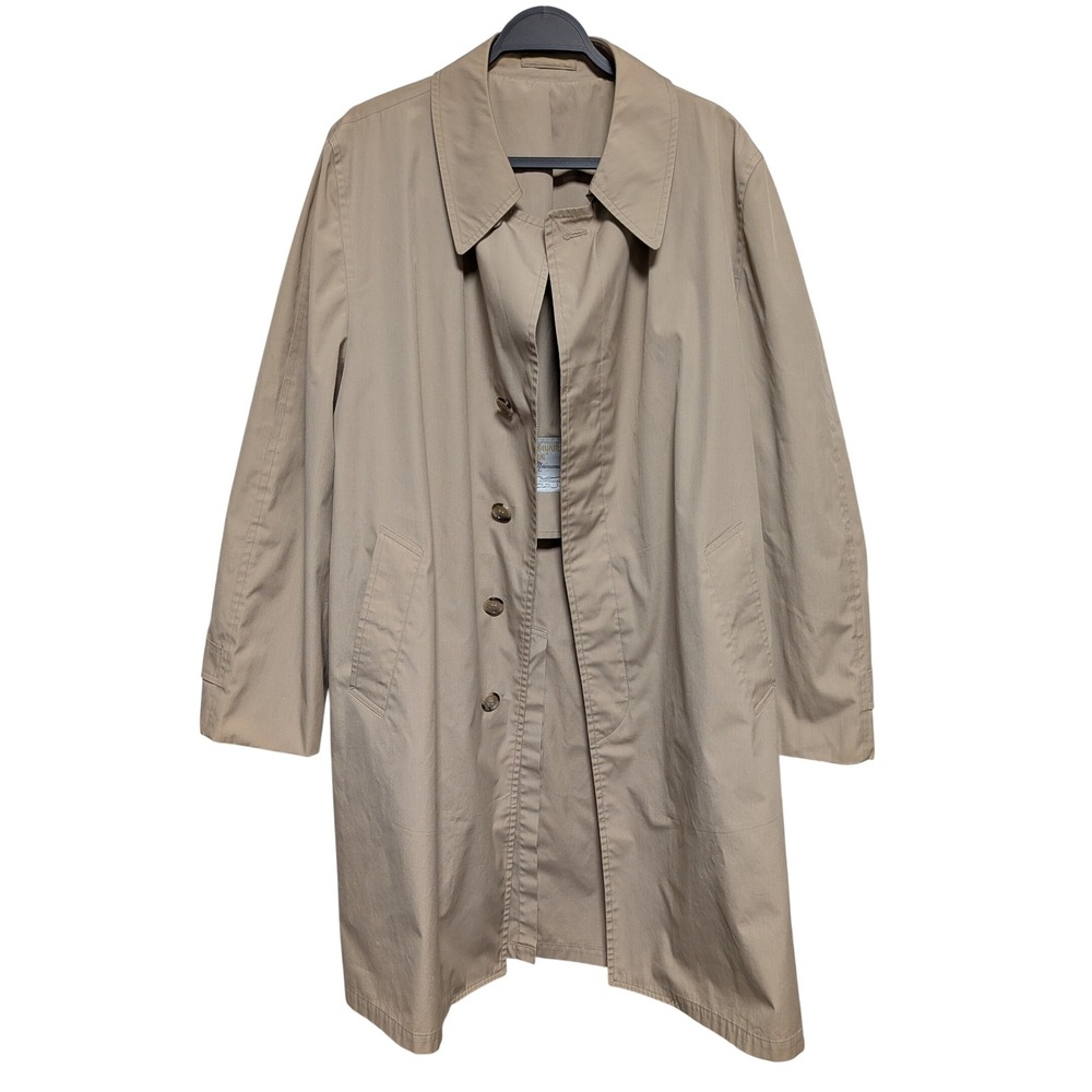 London Fog Maincoats Trench Coat 46 Long Tan Vintage Calibre Cloth Classic USA